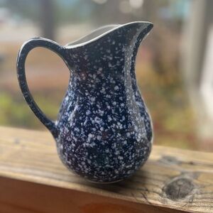 Vntage Otagiri Blue Speckled Pitcher White Interior Japan